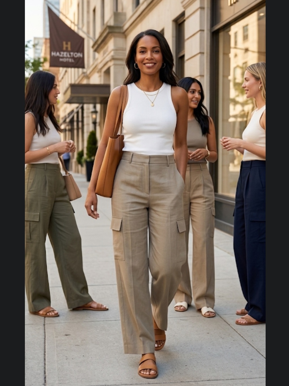 Cos Wide Leg Linen  Blend Cargo Pants Tan Color Size 4 Effortless Casual Summer